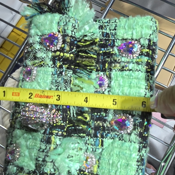 Kurt Kreiger tweed plaid rhinestone purse - Picture 6 of 7